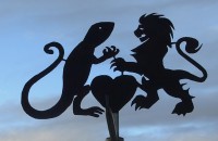 brinze weather vane in the shape of the douglas and angus emblem